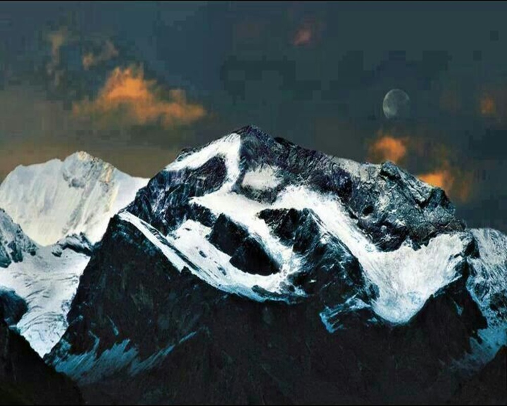 The natural 'OM' symbol formation on Mount Kailash, as seen from a distance