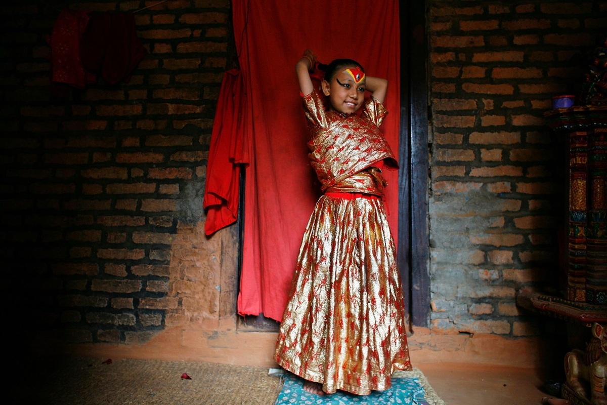 The beautiful Kumari of Nepal, chosen to embody divinity and innocence