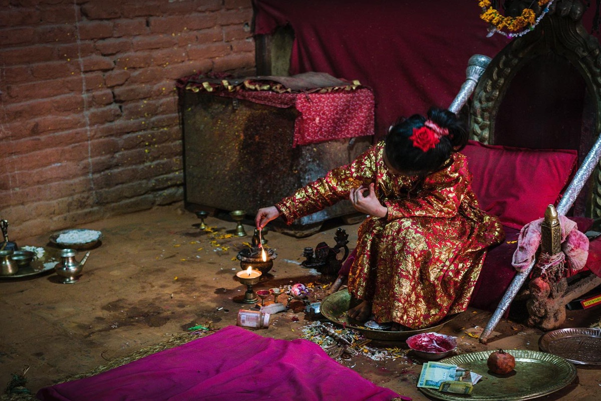 Goddess Living Kumari Performing Puja