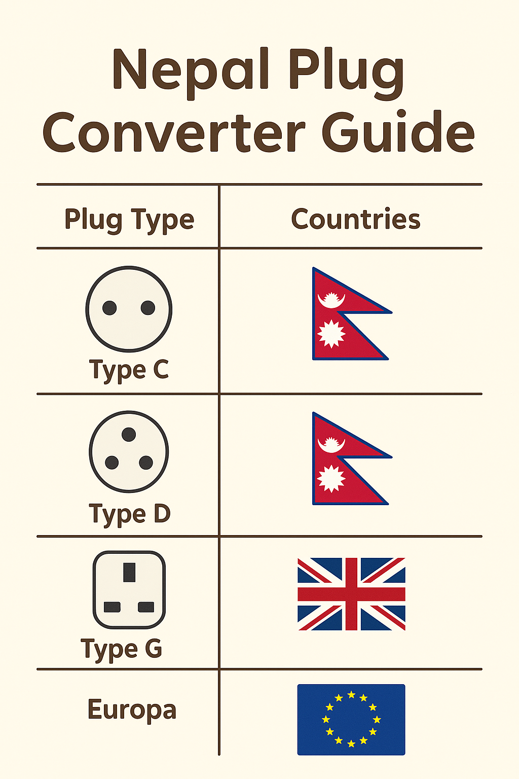 Nepal Plug Converter Guide (Visual + Table) 