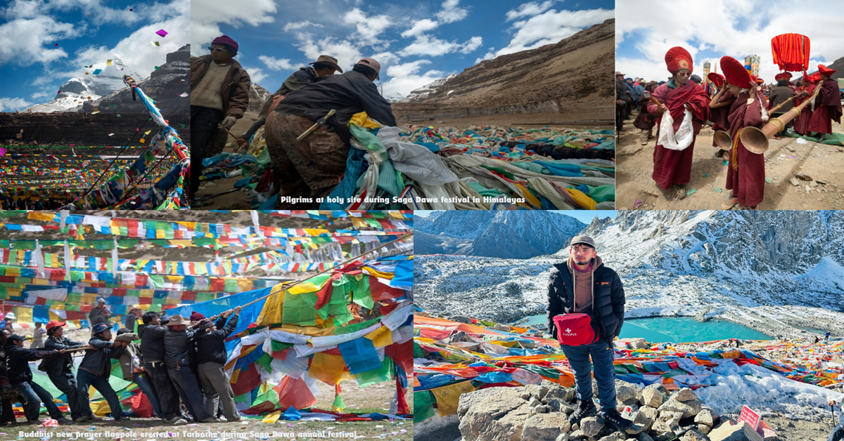 Pilgrims offering prayers and lighting butter lamps at a monastery near Mount Kailash