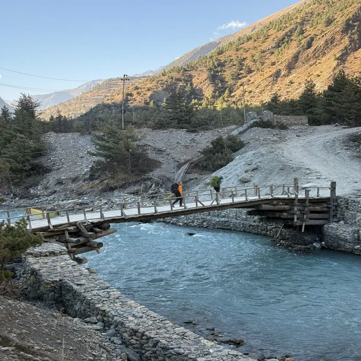 crossing suspension bridges en route to Bihi Phedi