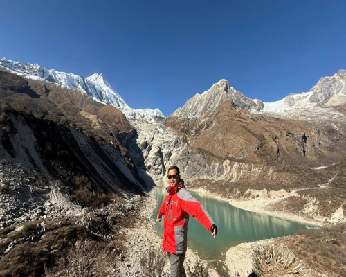 One Picture Of Our Guide Infornt Of Birendra Lake